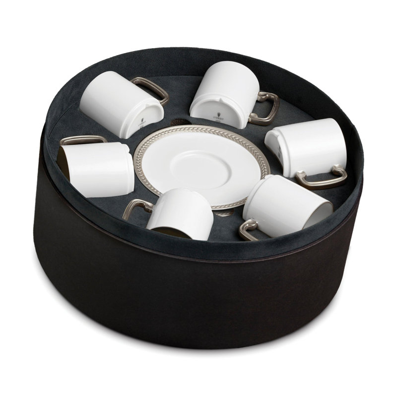 Soie Tressée Espresso Cup + Saucer, White/Platinum