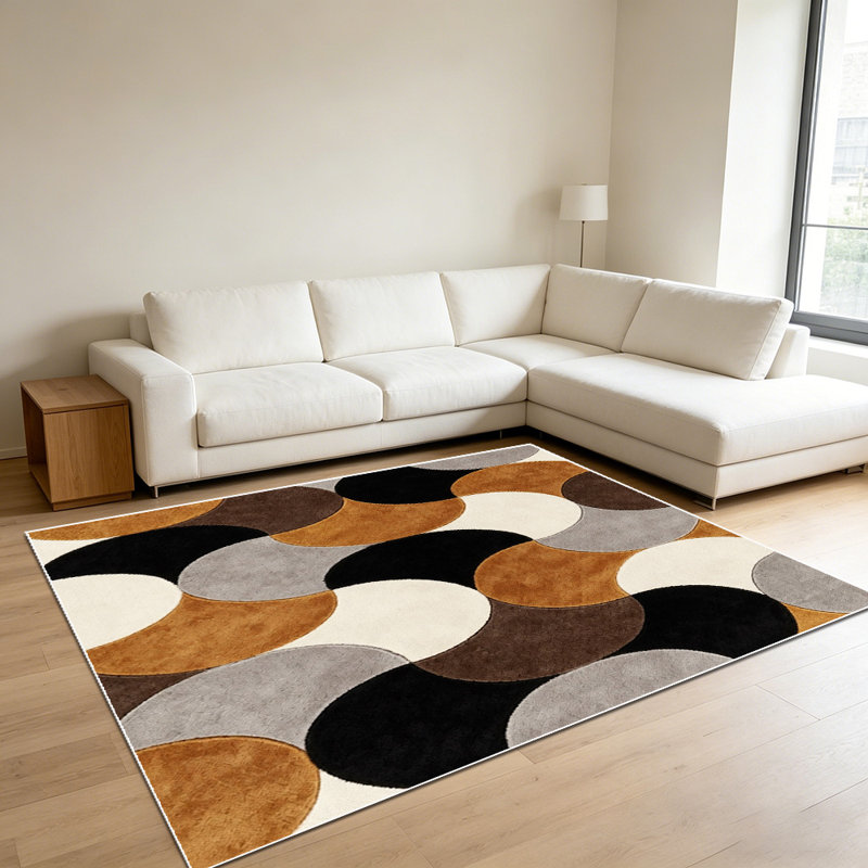 1PC Geometric Overlapping Oval Neutral Tone Pattern area rugs for Living Room, Soft and Comfortable, Suitable for all seasons, easy-to-maintain, machine washable Indoor floor mat, Under Table Farmhouse suitable for dining table, home entryway,...