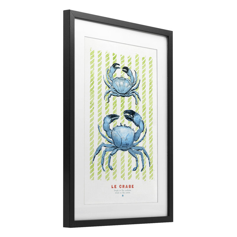 «Modern Bistro Crabs», reproduction encadrée sous verre, conception de Chad Barrett, H 20 po x l 14 po, Cadre noir minuit