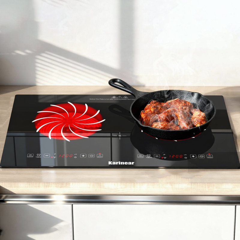 Plaque de cuisson électrique Karniear 24 pi à 2 brûleurs, surface de cuisson électrique portative avec prise 110 V, surface de cuisson en céramique rayonnante