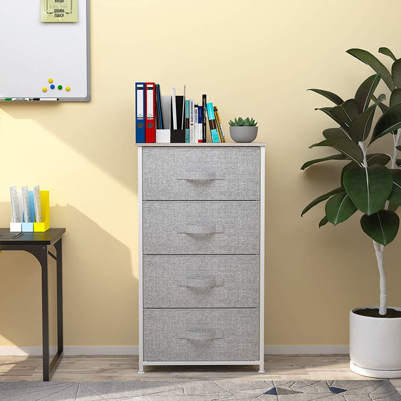 Commode à 4 tiroirs Callida, Gris clair / blanc