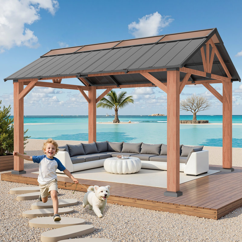 Heavy Duty Outdoor Gazebo with Double Metal Slope Roof, Drainage and Aluminum Frame, 2500 lbs Snow Load