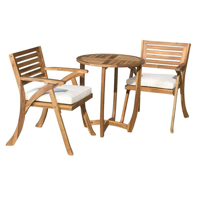 Ensemble repas d'extérieur en bois 3 pièces KD avec coussins Hermosa