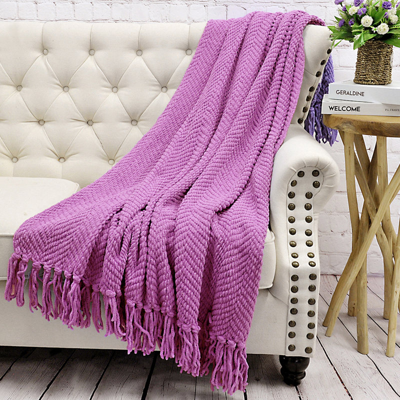 Jeté en tricot de tweed, 50 po x 60 po, Violet