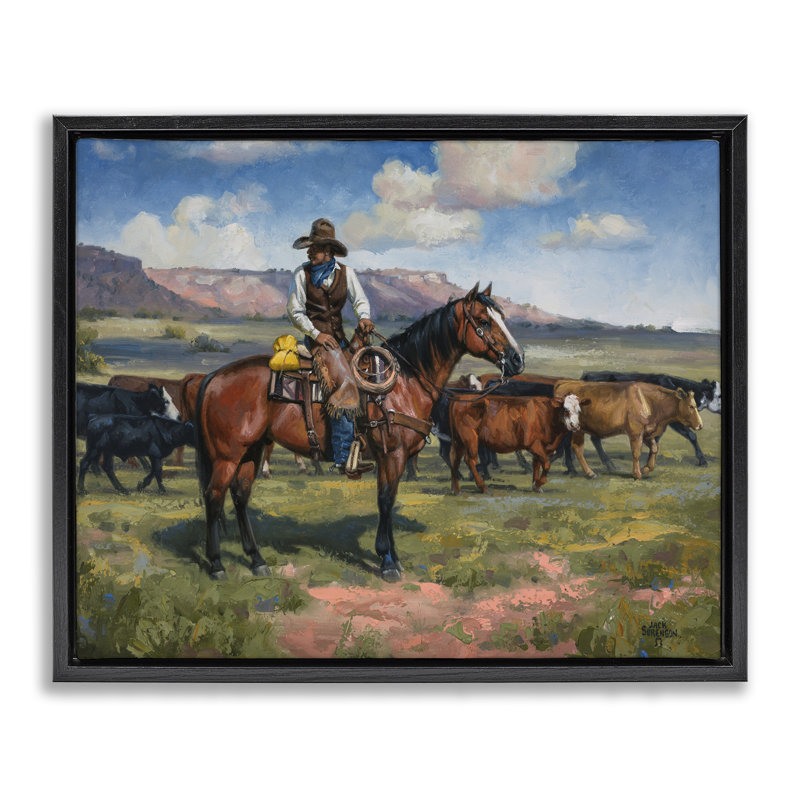 Art mural sur toile flottante Cowboy, H 17 po x l 21 po, Cadre flottant noir de jais
