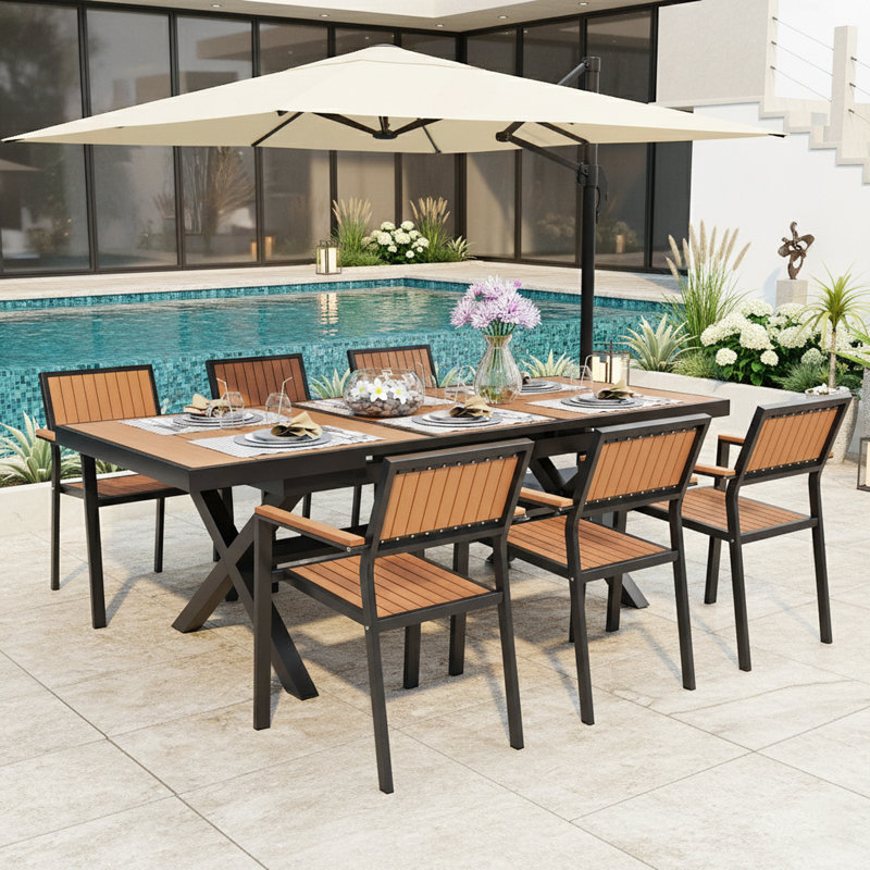 Experience Outdoor Dining Freedom With A Flexible Set Including Six Chairs And A Table That Extends From 62.9 To 82.6 Inches For Personalized Arrangements
