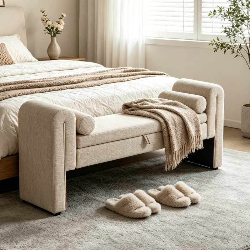 Velvet Bench for Bedroom End of Bed, 60.5- inch Upholstered Button Tufted Ottoman Bench with Rolled Arms, Button-Tufted Ottoman for Living Room, Entryway