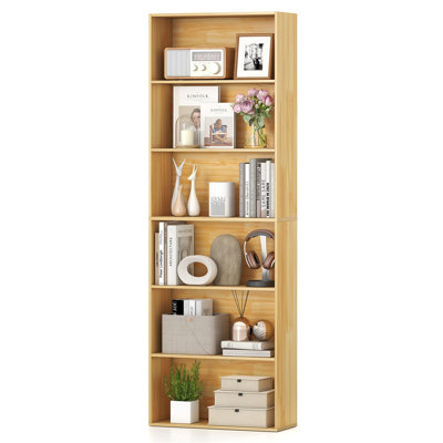 Bibliothèque haute à 6 niveaux, étagère moderne en bois avec système anti-basculement, étagères ouvertes pour salon, bureau et pièce de travail, couleur naturelle
