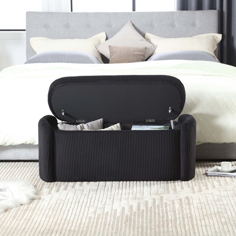 Upholstered Fabric Storage Bench, Black