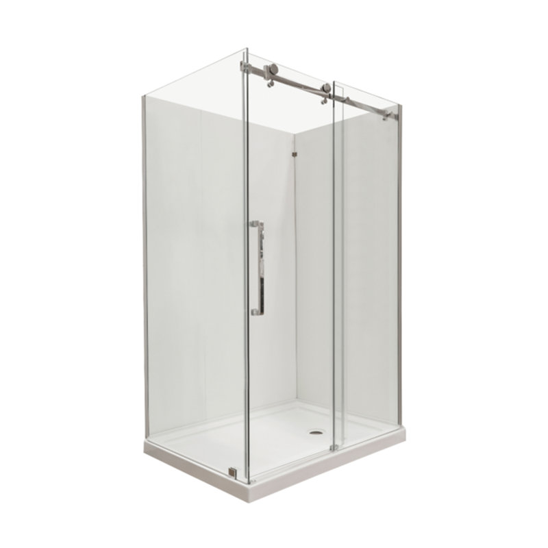 Porte de douche coulissante réversible avec quincaillerie carrée en chrome et panneau latéral 32 po Sera l 48 po x P 32 po x H 75 po x H 10 mm