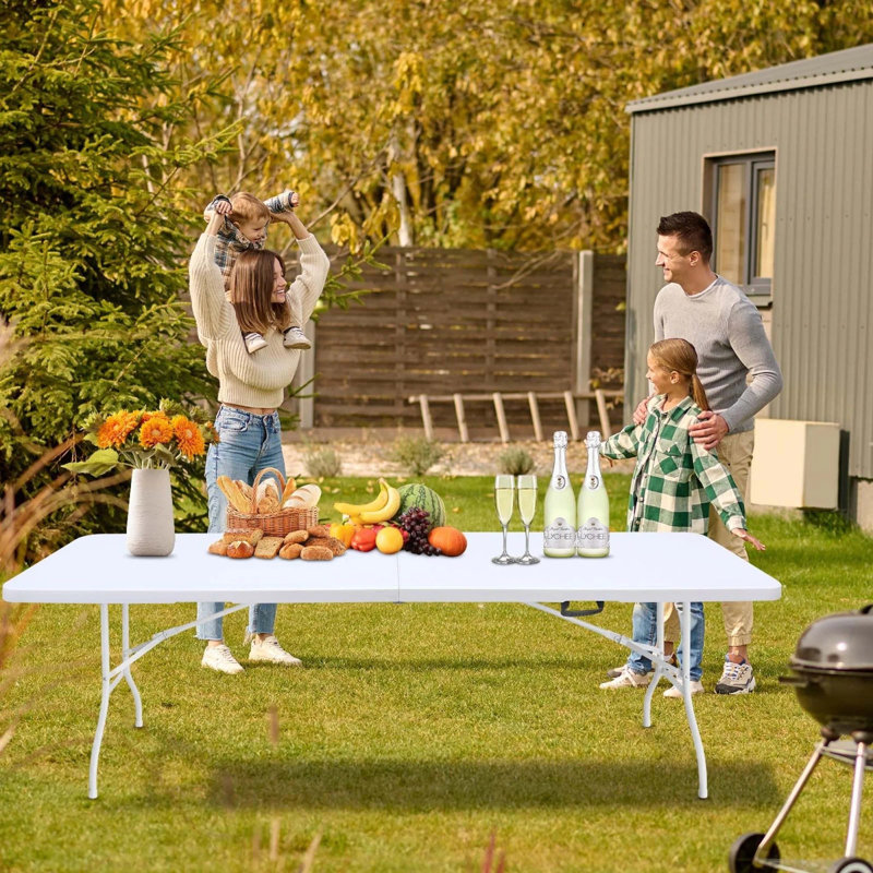 Table pliante en plastique blanche de 8 pi, table pliable portative avec poignée pour la fête et le camping