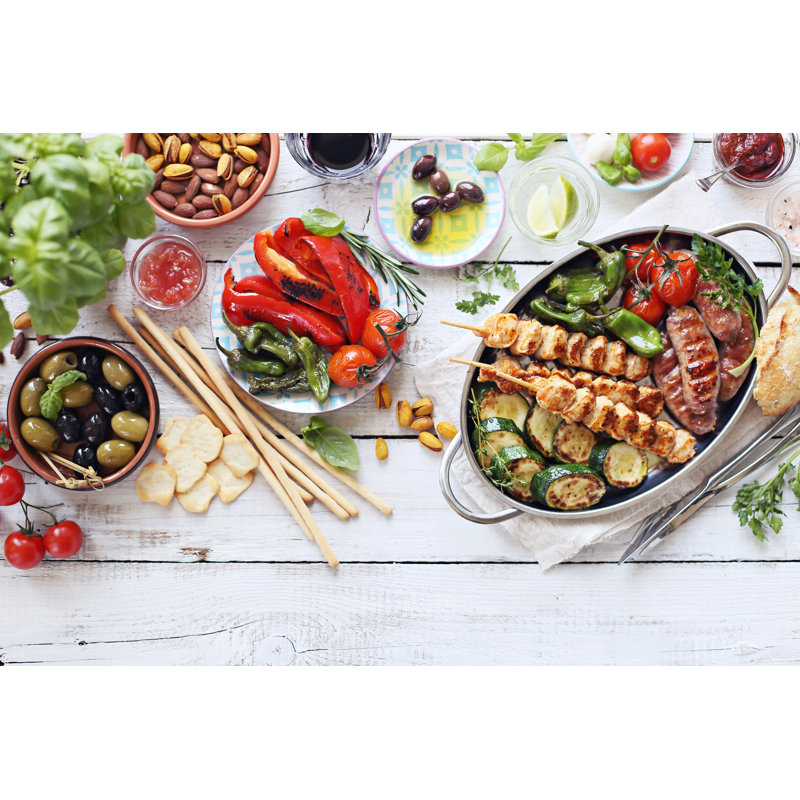 Mediterranean Dinner Table Concept. - Wrapped Canvas Print, 30cm H x 46cm W x 3.8 cm D