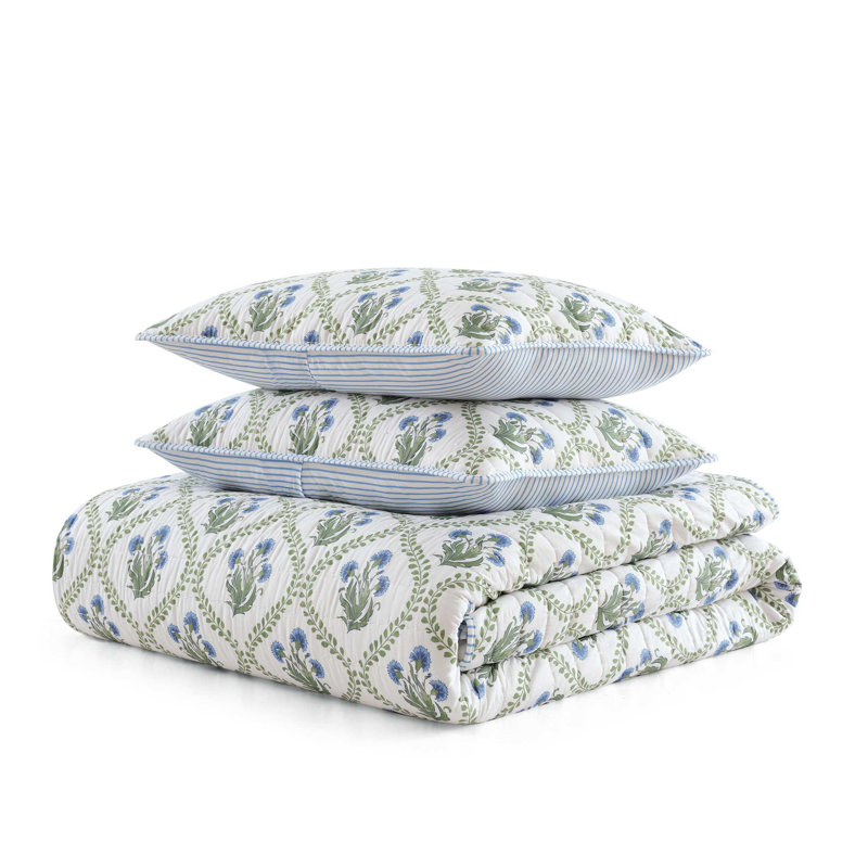 Ensemble de courtepointe réversible en coton Martha Stewart Chloe, Courtepointe pour grand lit + 2 taies décoratives