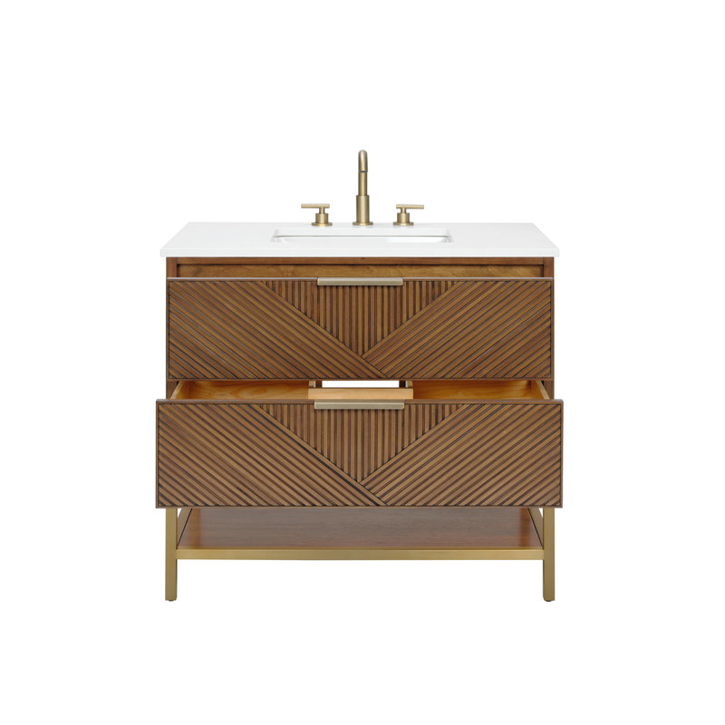 Diamond 36'' W Single Vanity, Matte Black, Walnut, White Quartz