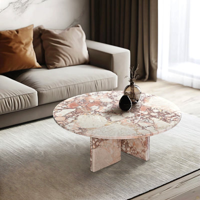 Pink Natural Marble Coffee Table, Living Room Table, Natural Stone, 27.6 H12.6 Inch/70 H32 Cm, Genuine Marble, Real Marble
