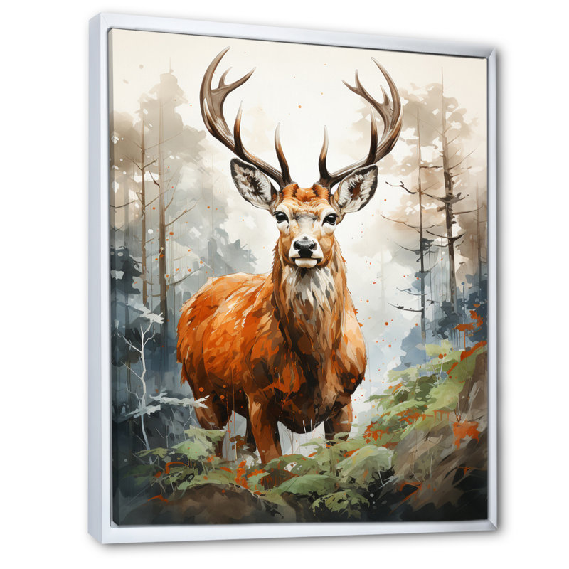 Deer Wonderers IV, H 40 po x l 30 po x P 1,5 po, Cadre flottant blanc