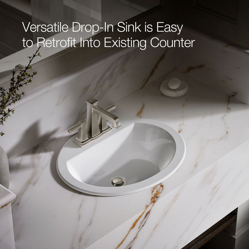 Bryant Ceramic Oval Drop-In Bathroom Sink with Overflow, White, 4'' Centers