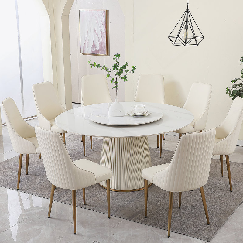 Ensemble de table de salle à manger 9 pièces, table de salle à manger avec base piédestal, 8 chaises d'appoint