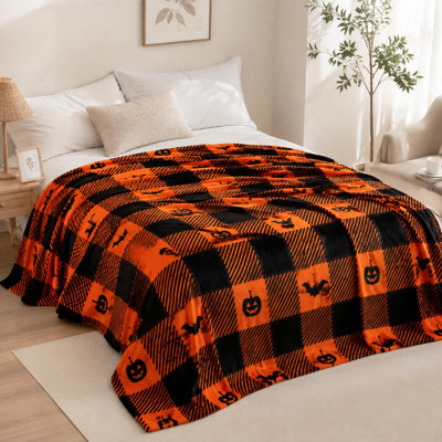 Jeté à carreaux d'Halloween, lit douillet et confortable pour canapé, canapé, chambre à coucher, salon, décoration avec motifs de citrouille et de chauve-souris
