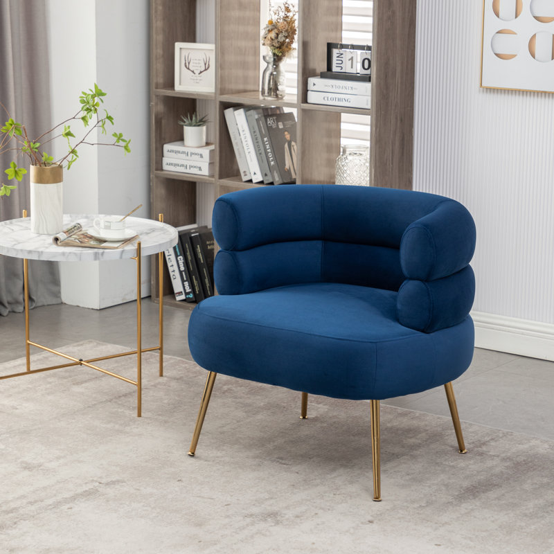 Fauteuil demi-tonneau l 30 po Demetrius, Velours bleu