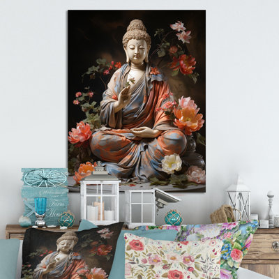 Coral and Grey Buddhist Art Buddhas Gesture - Buddhism Metal Wall Art Prints