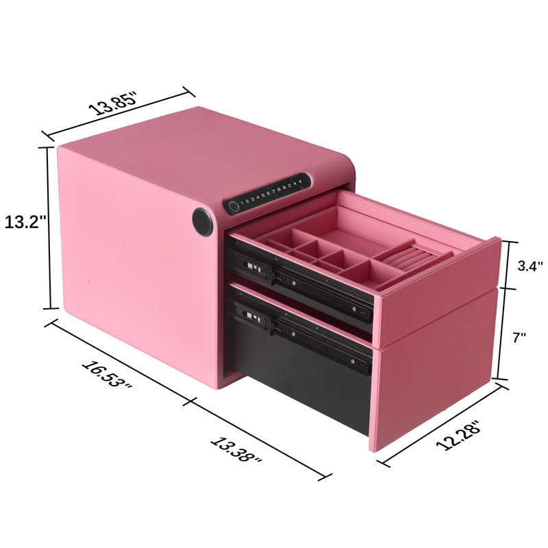 Coffre à bijoux avec tiroirs, serrure biométrique à empreintes digitales et rangement en cuir, valeurs de sécurité pour la maison: P 16,5 po x l 13,8 po 