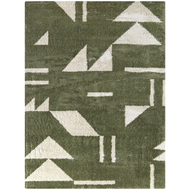 Tapis vert géométrique rectangulaire recyclé tissé à la machine 5 pi 3 po x 7 pi Stevena