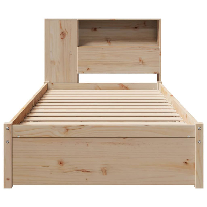 Bookcase Bed Without Mattress Solid Wood Pine, Natural, 96 x 219.5 cm