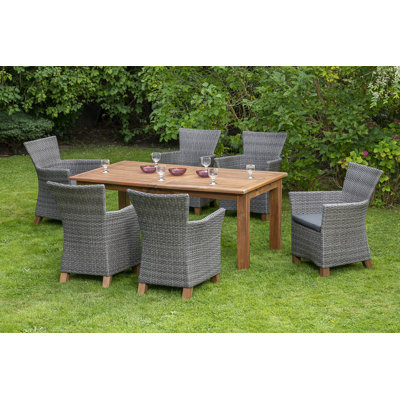 Inouye 6 - Person Acacia Solid Wood Patio Dining Set Extendable Rectangular Table