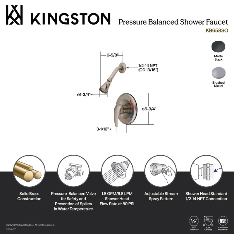 Kingston Brass Chatham Single-Handle Pressure Balanced Shower Faucet, Matte Black