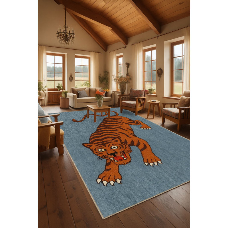 Tapis gris tissé à imprimé tigre Mosso, 3 pi 3 po x 9 pi 10 po