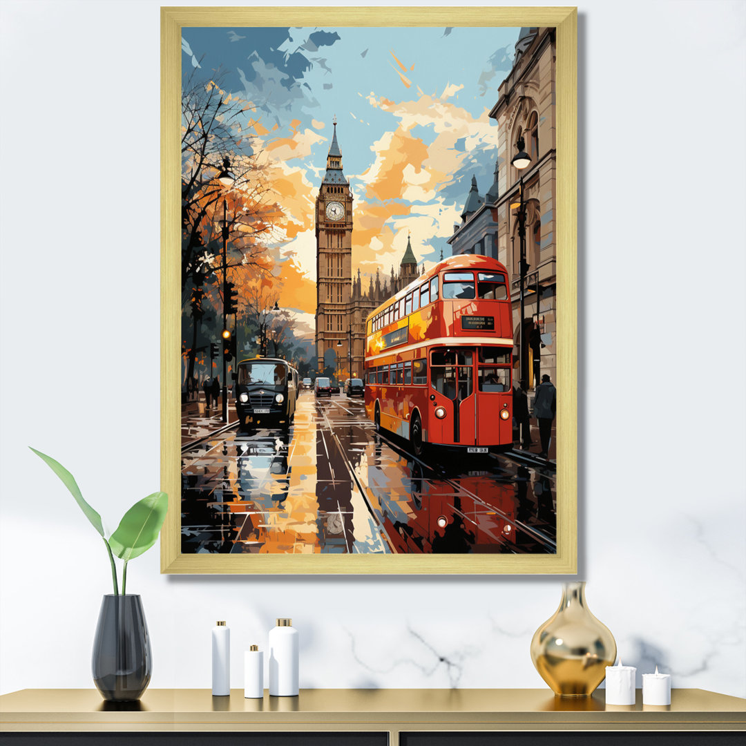Yassiel Red Beige City London Popart II - London Framed Art Red Barrel Studio® 