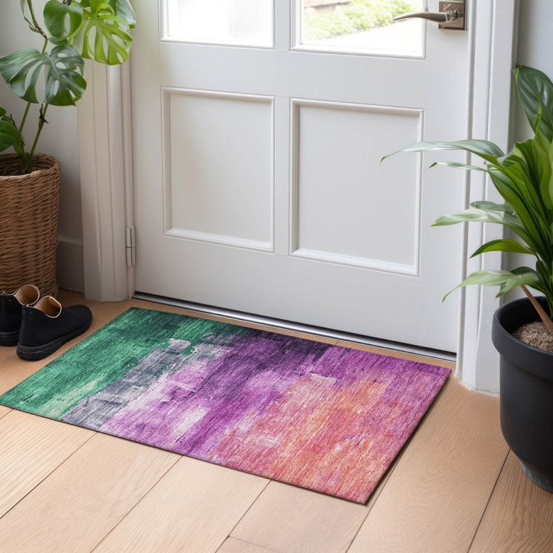 Tapis mauve intérieur / extérieur lavable à la machine Claudian ACN1479, Rectangle 1 pi 8 po x 2 pi 6 po