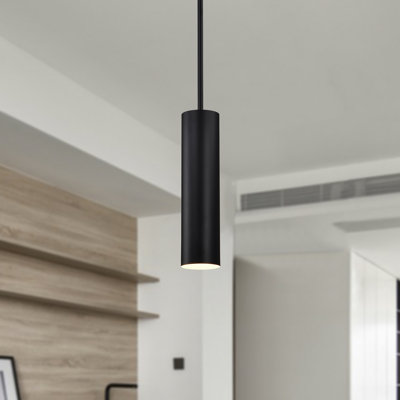 Mini-luminaire suspendu moderne 1 lumière noir mat avec abat-jour cylindrique en métal