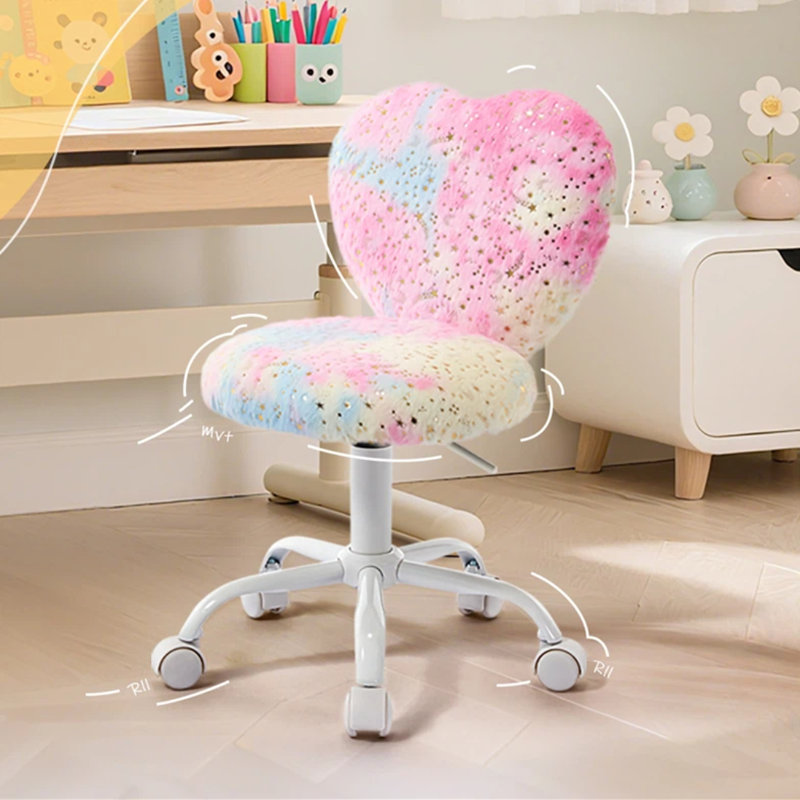 Heart Kids Desk Chair Adjustable Comfy Swivel Computer Chair Vanity Chair for Bedroom Study, Fluffy Kids Office Chair for Reading ,Pink