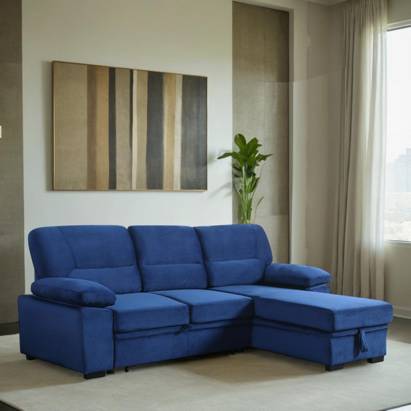 Canapé-lit modulaire réversible en velours 98 "avec méridienne, Velours bleu