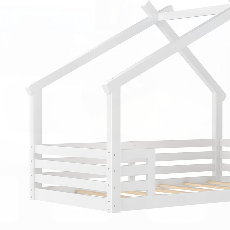 Charmant lit simple en forme de maison avec fenêtre et petite tablette, fabrication en bois massif, aucun sommier requis