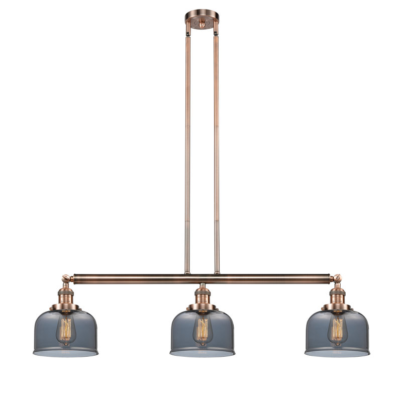 Bell - Luminaire suspendu pour îlot de cuisine 3 lumières 41 ", Blanc mat, Cuivre antique, DEL