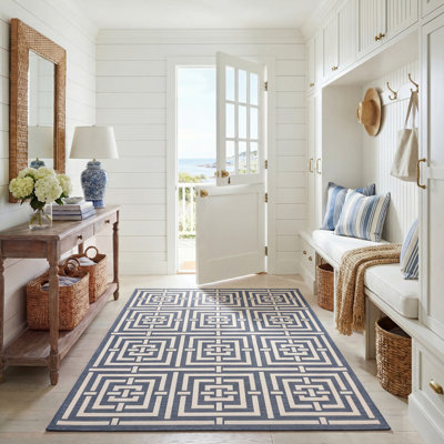 Tapis intérieur / extérieur bleu / blanc Arneshia