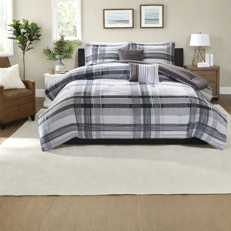Ensembles de literie à carreaux modernes, édredon en polyester ultra-doux avec coussins décoratifs, idéal pour les chambres à coucher