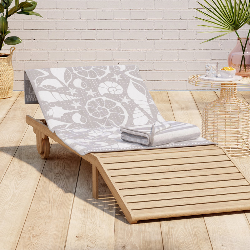 Serviettes de plage 100% jacquard 100% coton, Gris / coquillages blancs / rayures