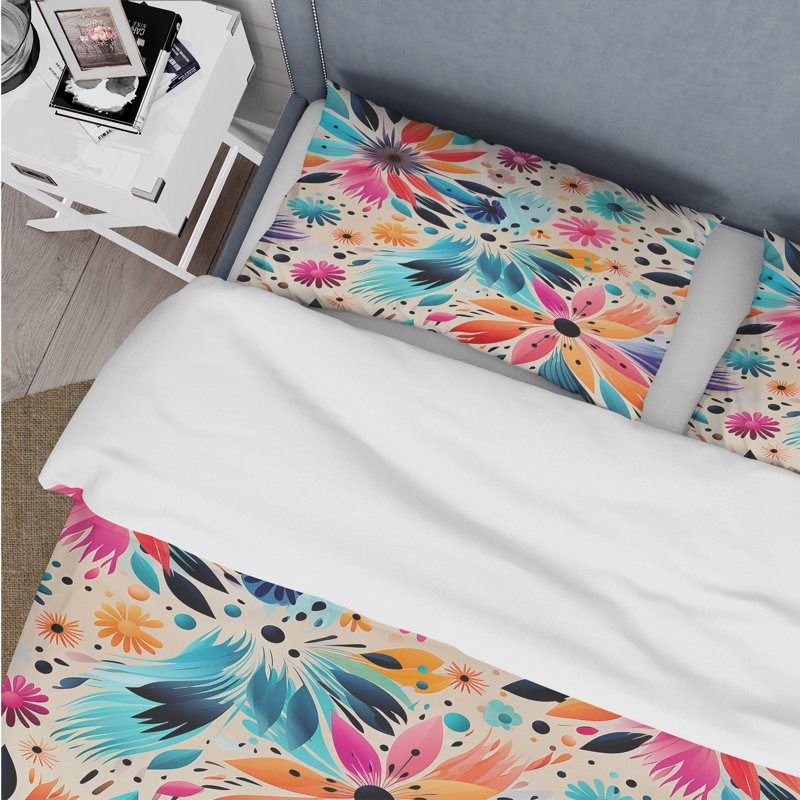 Multicolor Tribal Mandala Boho Pattern Floral Duvet Cover, Queen Duvet Cover + 2 Standard Shams