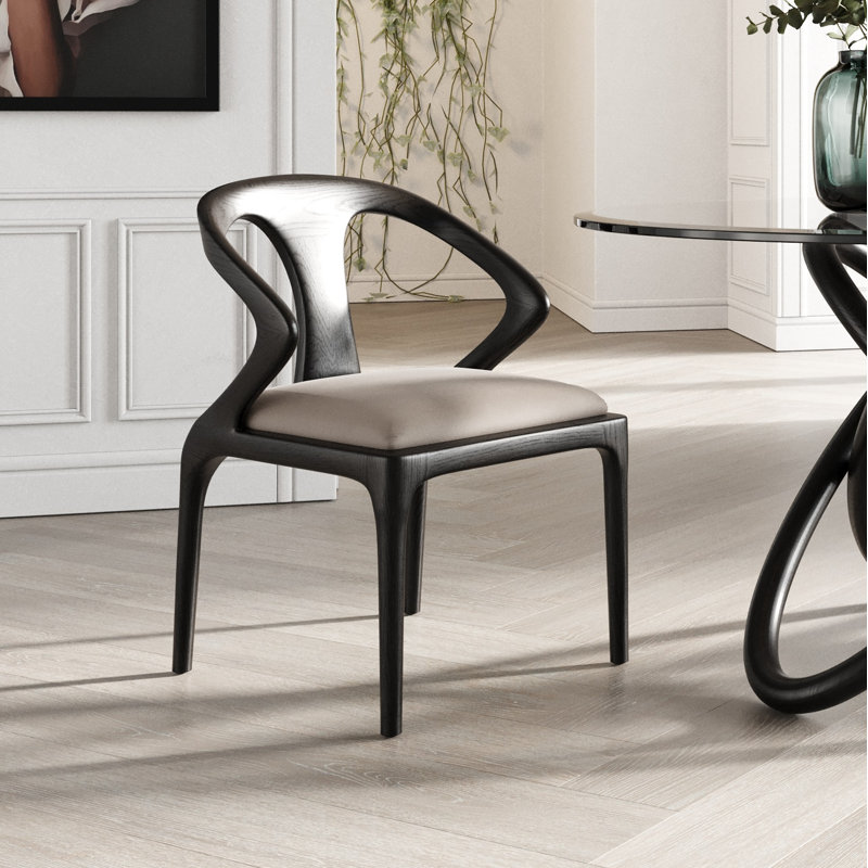 Downham Solid Wood Upholstered Dining Chair, Grey/Black Ash