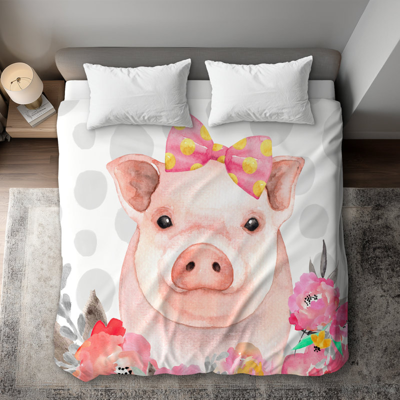 Pretty Pig Animals Flowers Duvet Cover | Home Decor Essentials