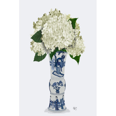 Chinoiserie hortensia blanc, vase bleu