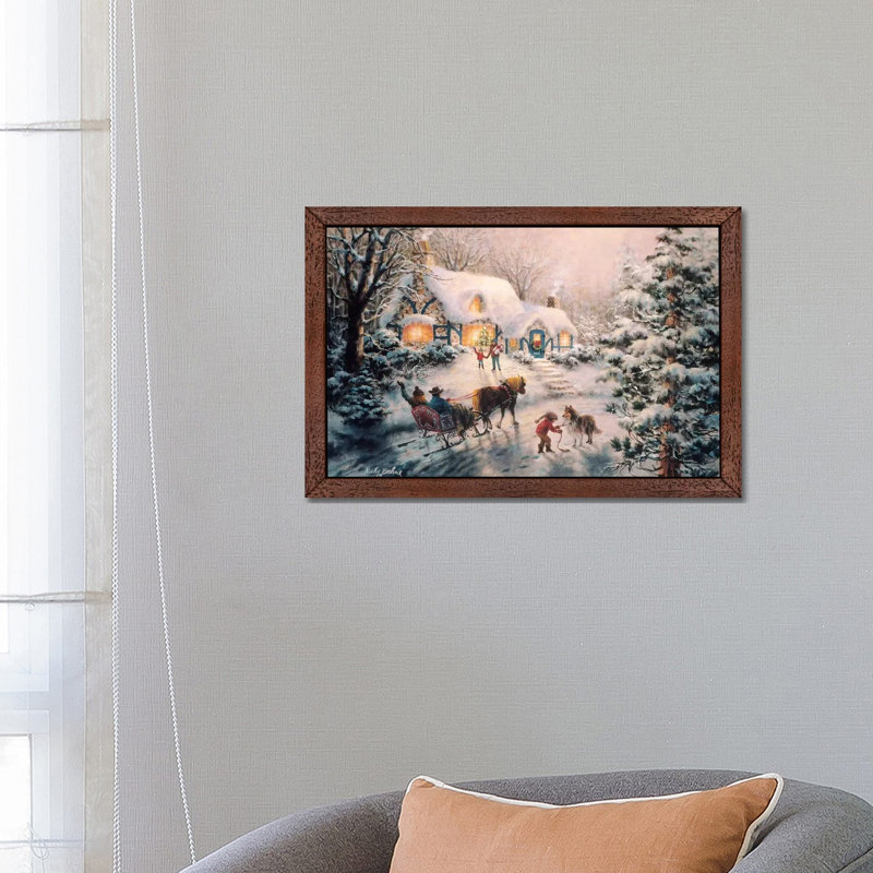 Christmas Visit by Nicky Boehme - Floater Frame Painting on Canvas, 101.6 cm H x 66.04 cm W, Brown