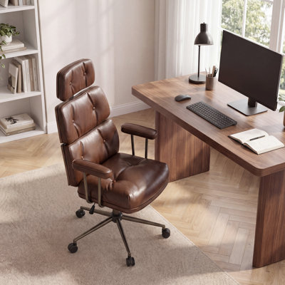 Chaise de bureau pivotante rétro avec réglage de la hauteur et appui-tête