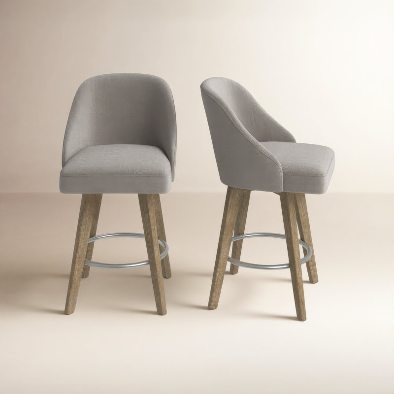 Ensemble de 2 tabourets de bar pivotants à 360 degrés, recouverts de tissu gris Pearce, Gris, 2