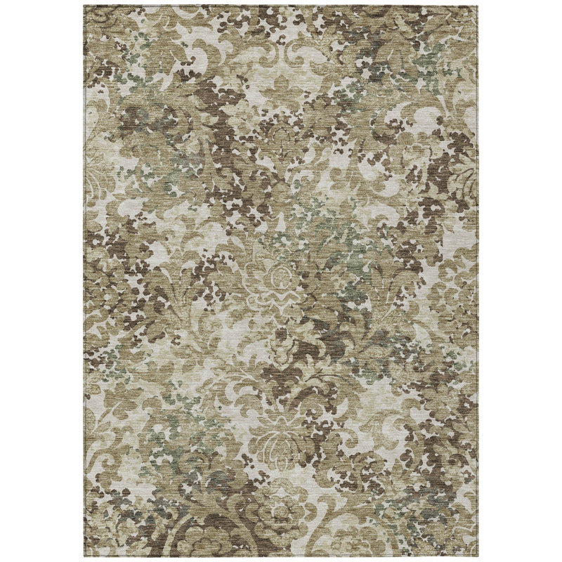 Tapis extérieur lavable floral taupe et brun 3 'x 5' beige
