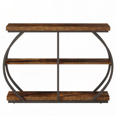 41.3" Industrial Console Table, 3-Tier Entryway Table with Arched Metal Frame, Rustic Brown Narrow Sofa Accent Table with Storage for Living Room, Hallway